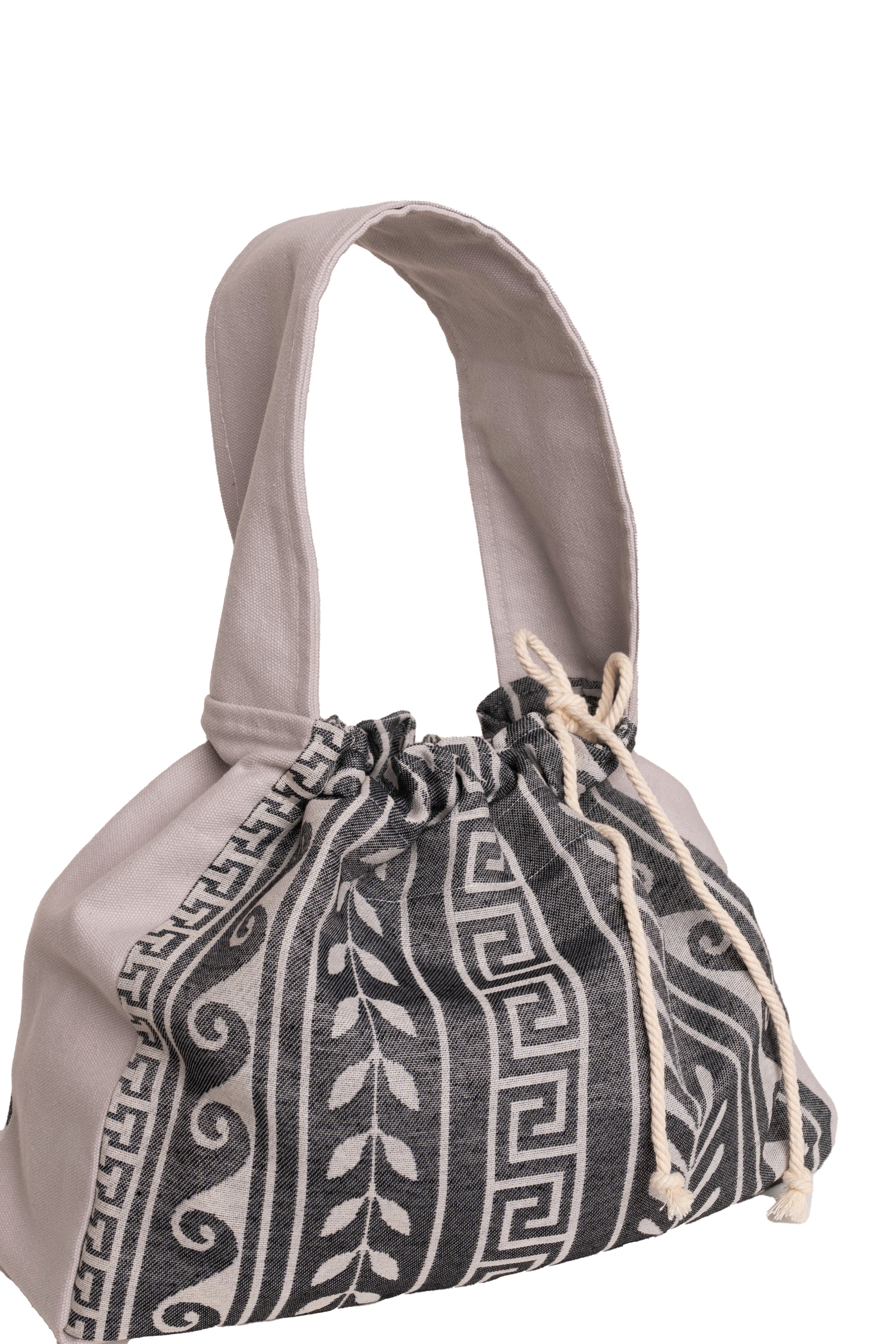 Crete - Medium Tote Bag Meander & Grey Canva with Single Side Handle