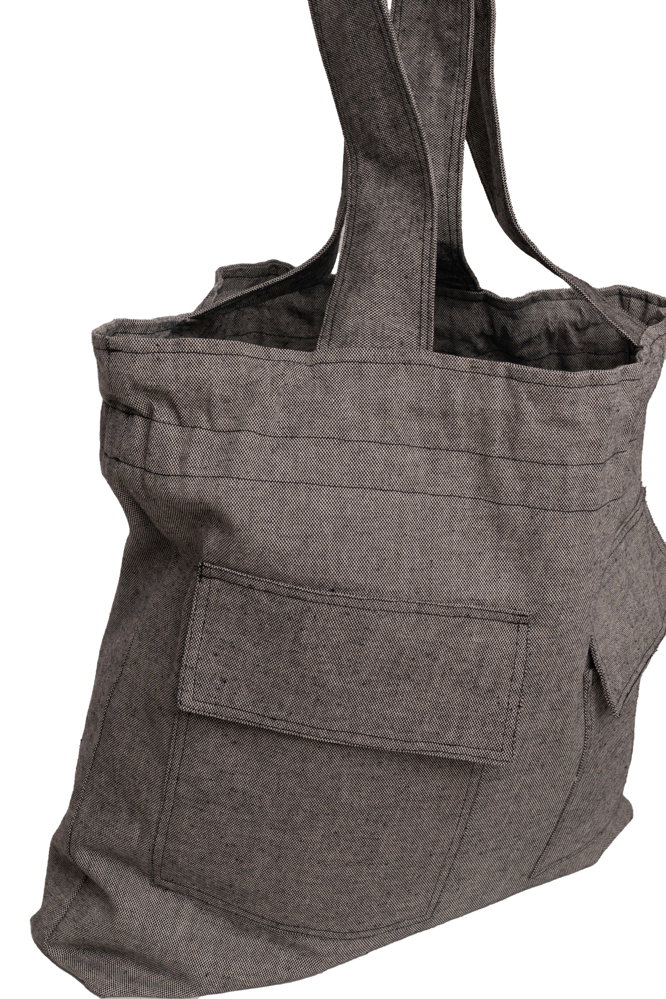 City Tote - Large Tote Bag Cotton Grey with Side Pockets