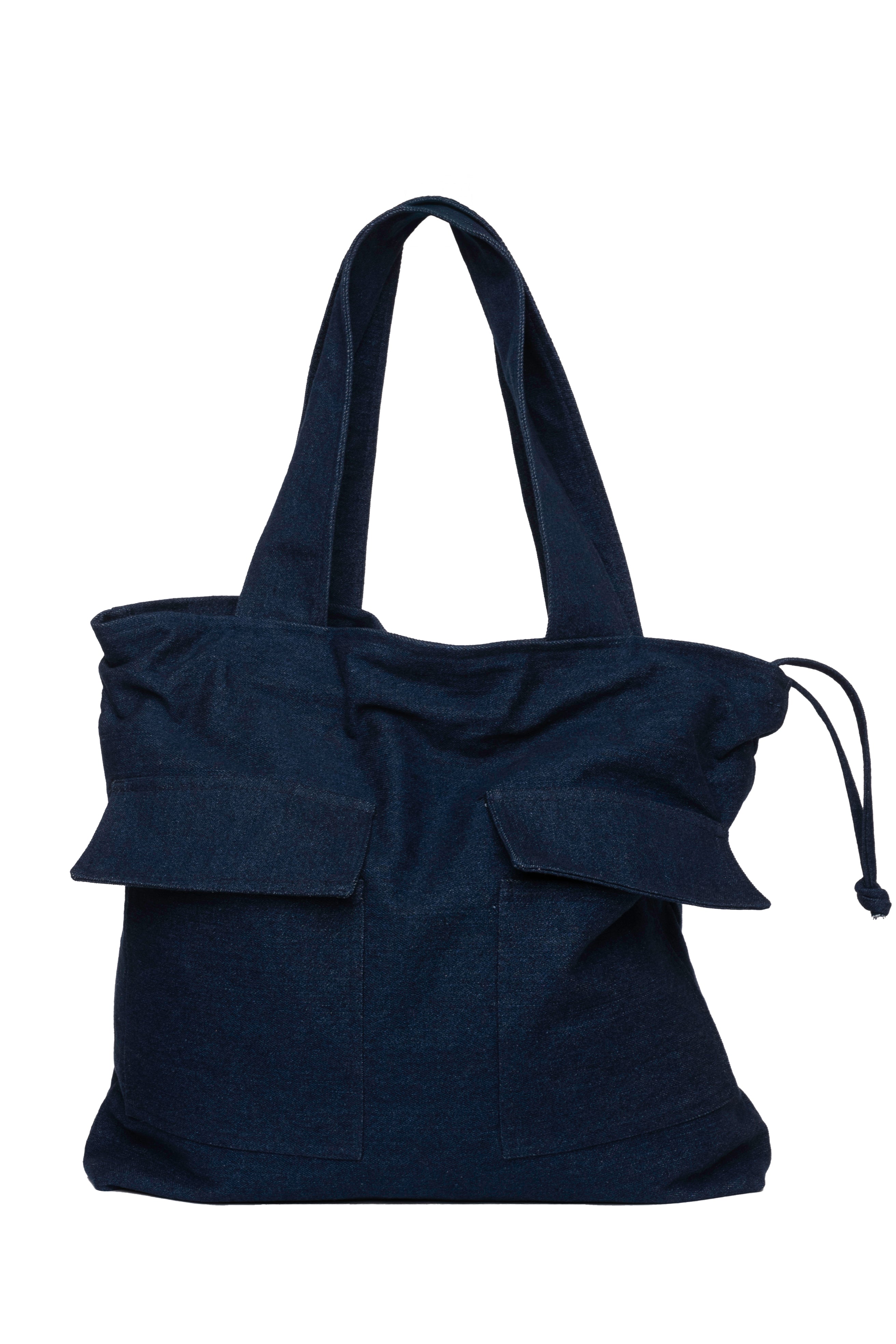 Deep Blue - Large Tote Bag Dark Blue Denim with Side Pockets