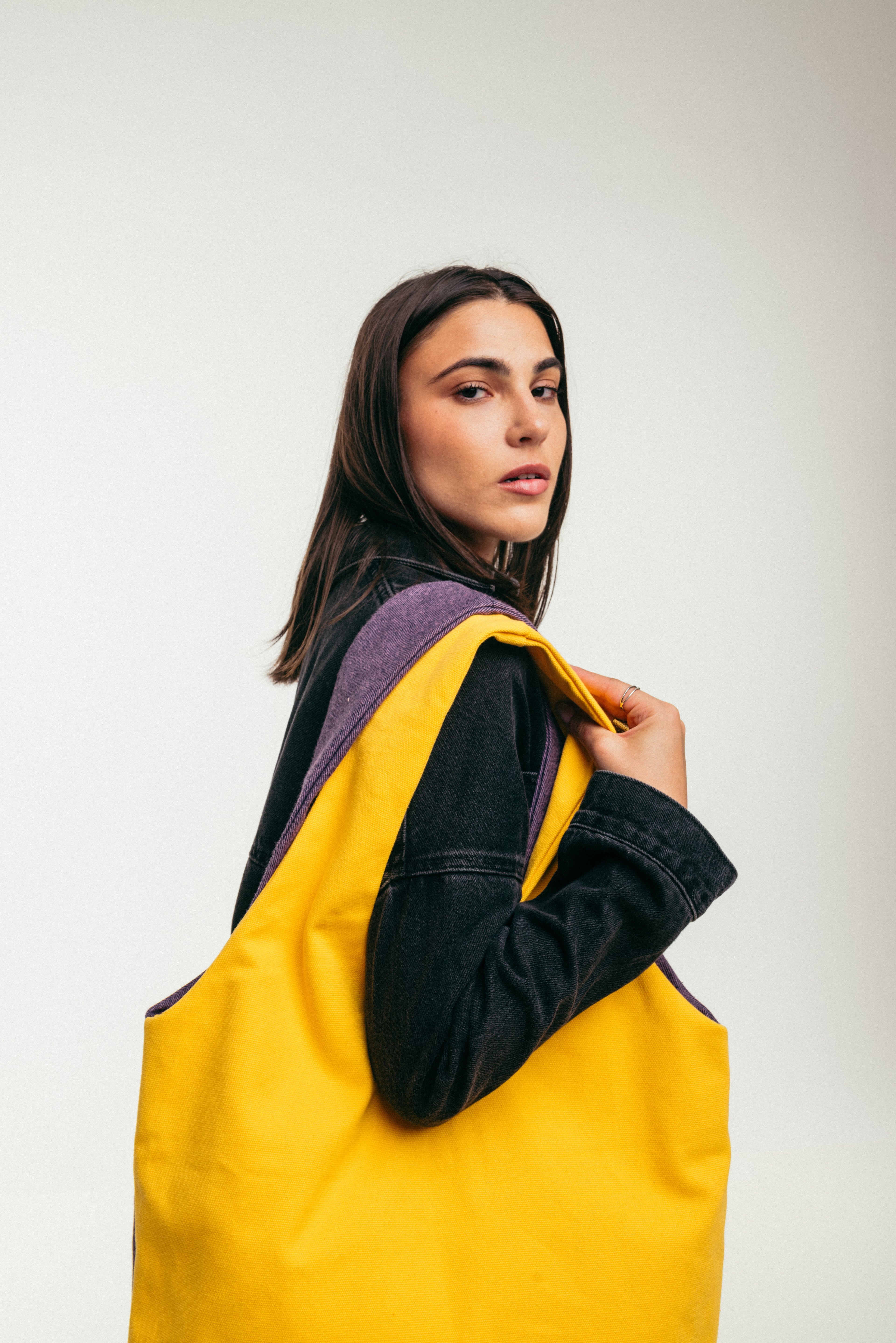 Los Angeles - Large Tote Bag Purple Denim & Gold Canva