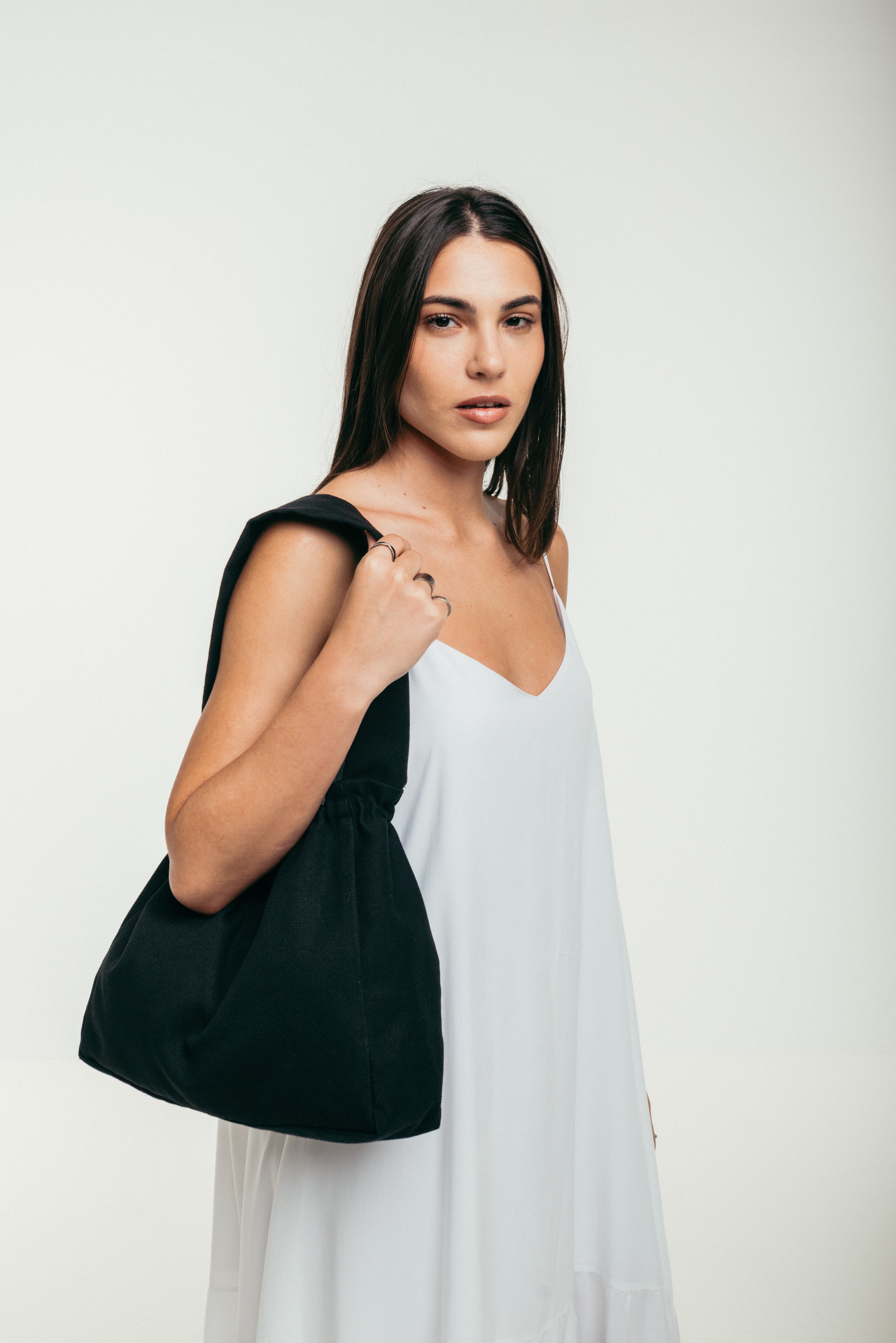 Dark Tulip - Medium Tote Bag Black Canva with Single Side Handle