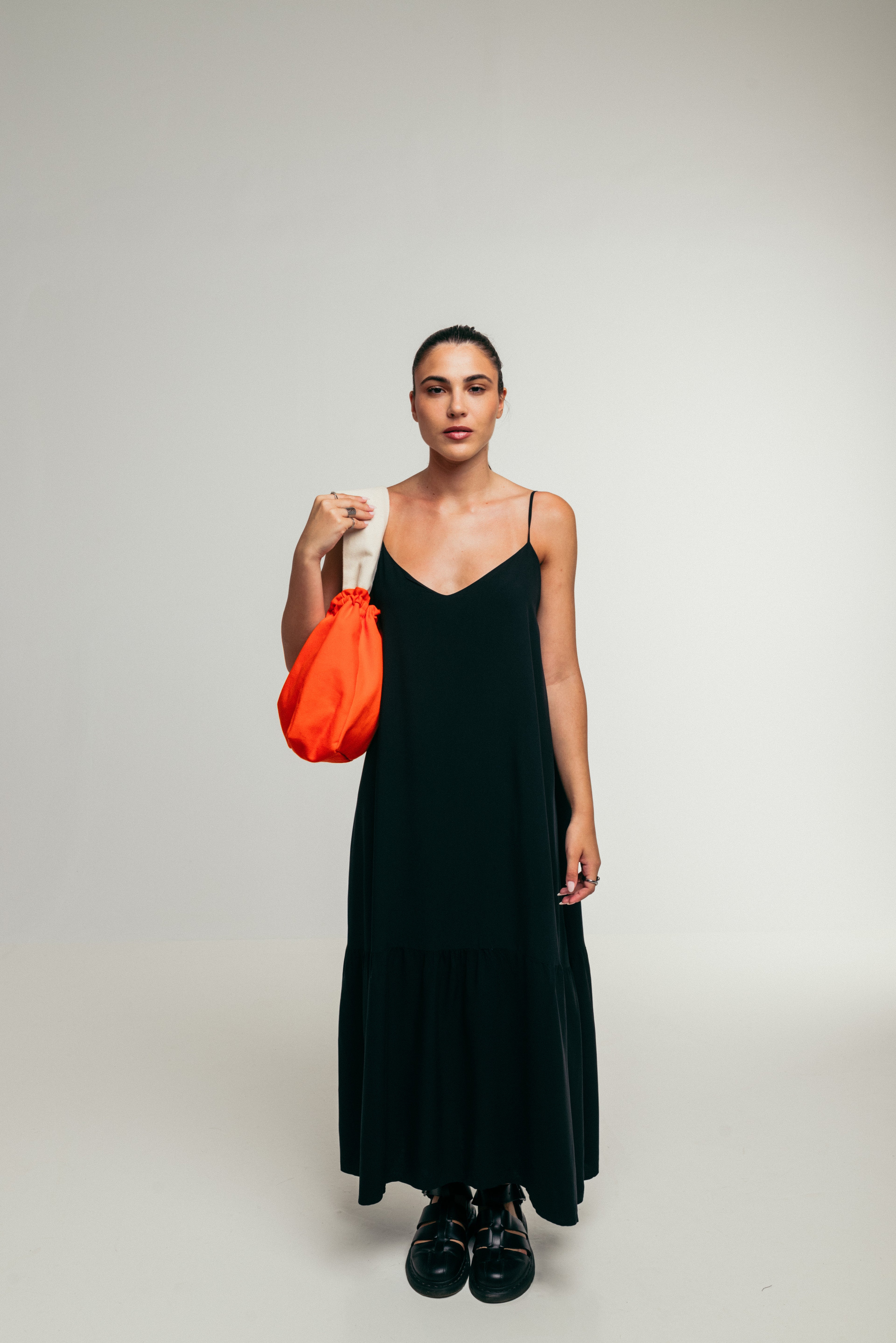 Tulip - Medium Tote Bag Orange & Ecru Canva with Single Side Handle
