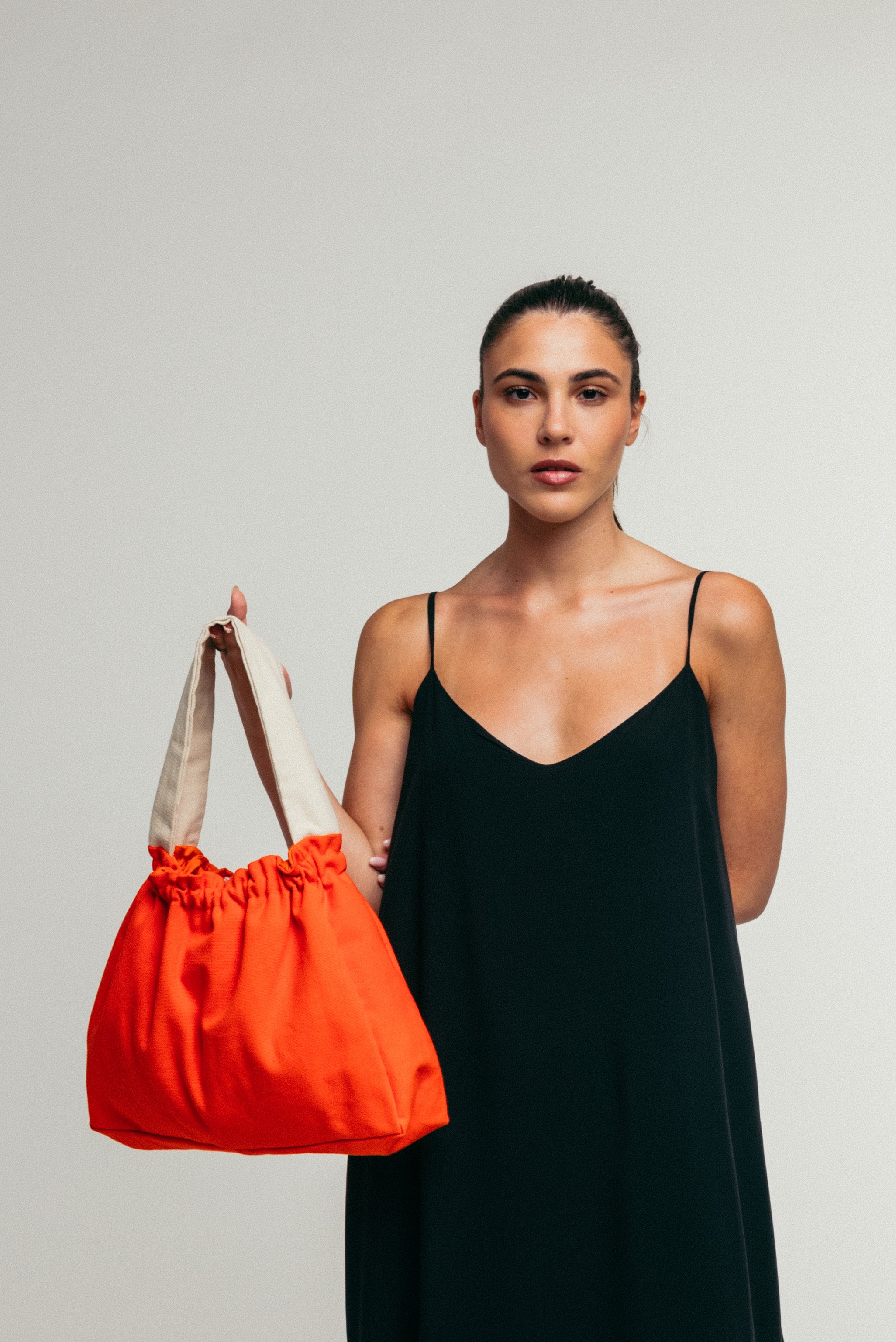Tulip - Medium Tote Bag Orange & Ecru Canva with Single Side Handle