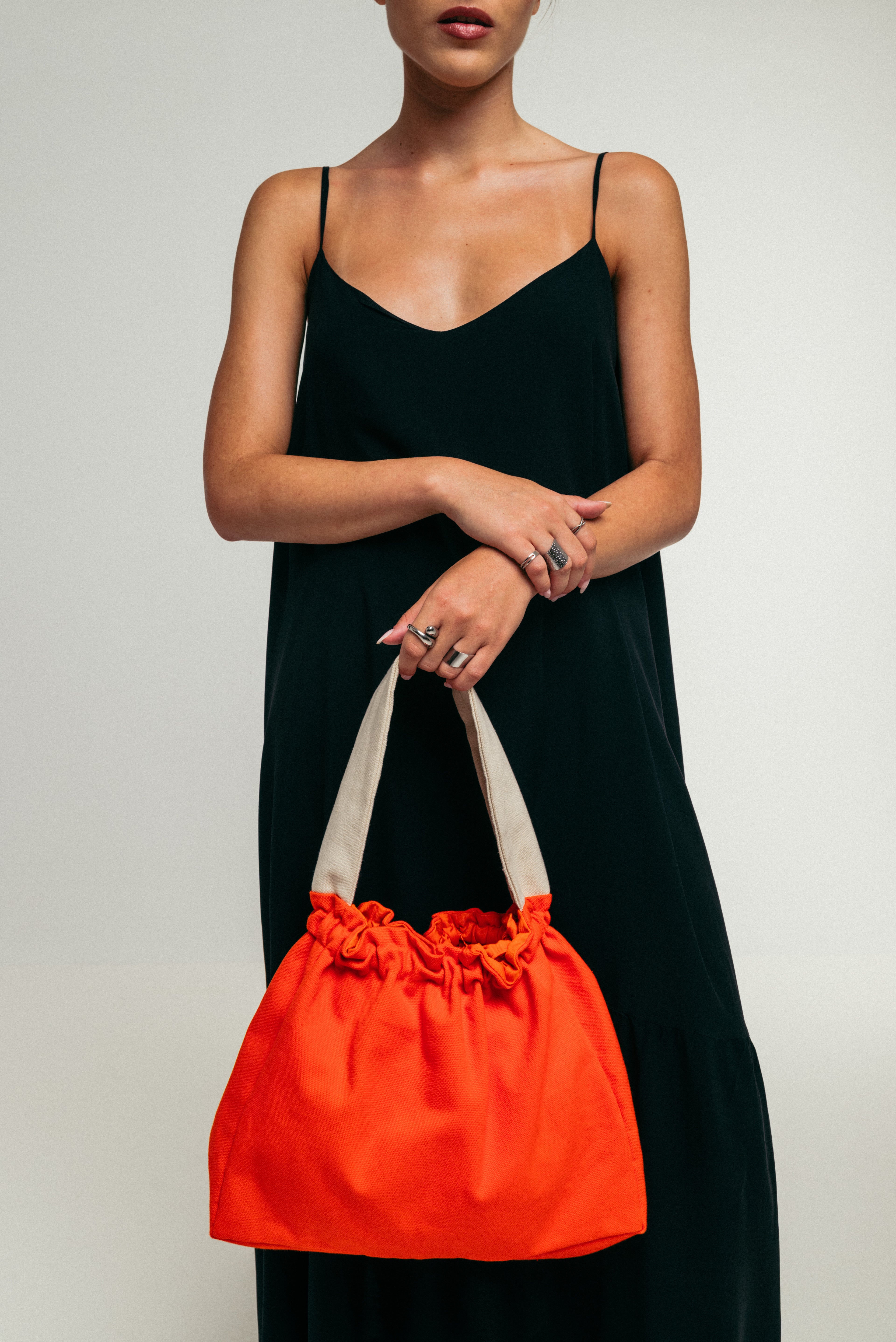 Tulip - Medium Tote Bag Orange & Ecru Canva with Single Side Handle