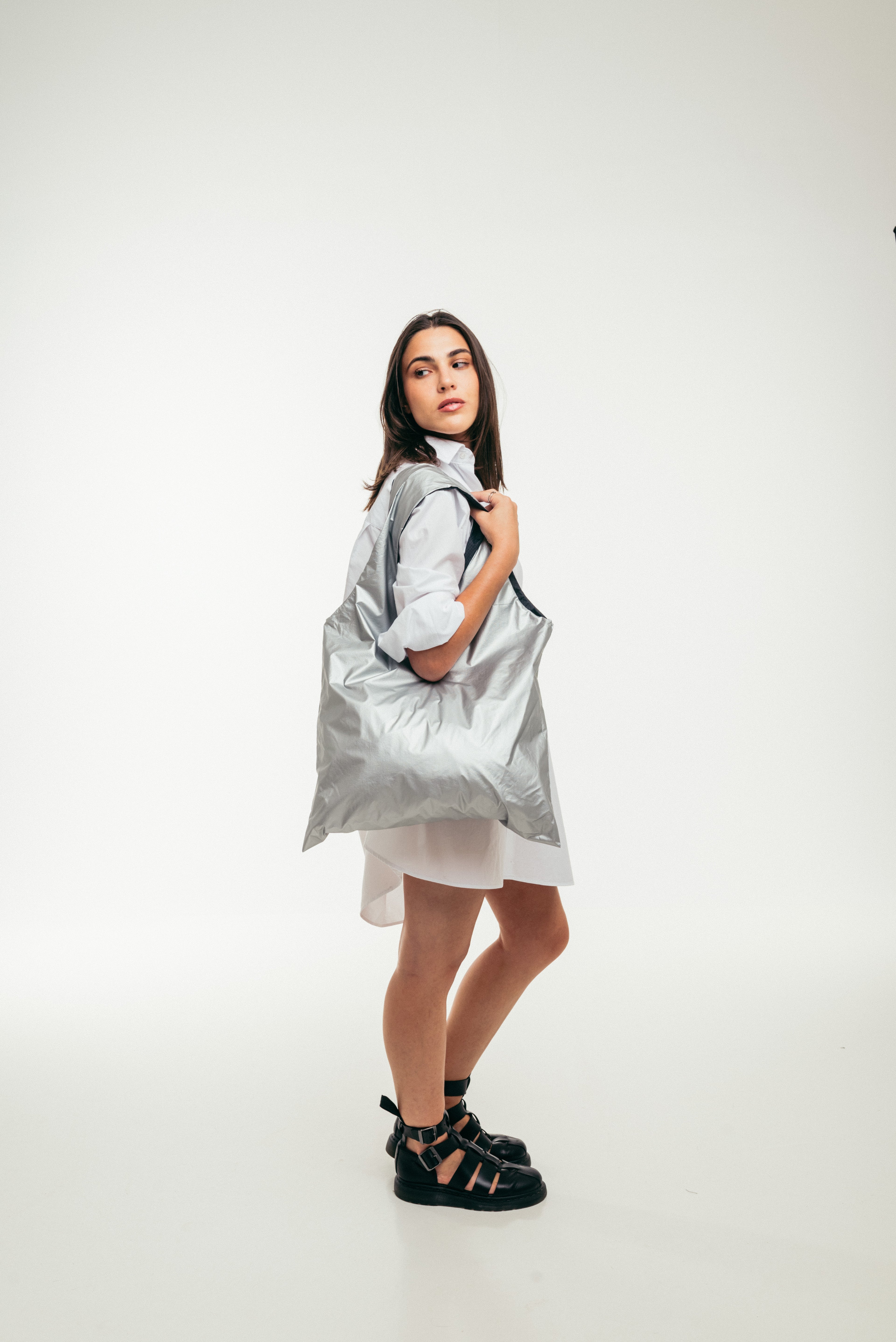 Astronaut - Large Light Shopping Bag Silver & Black