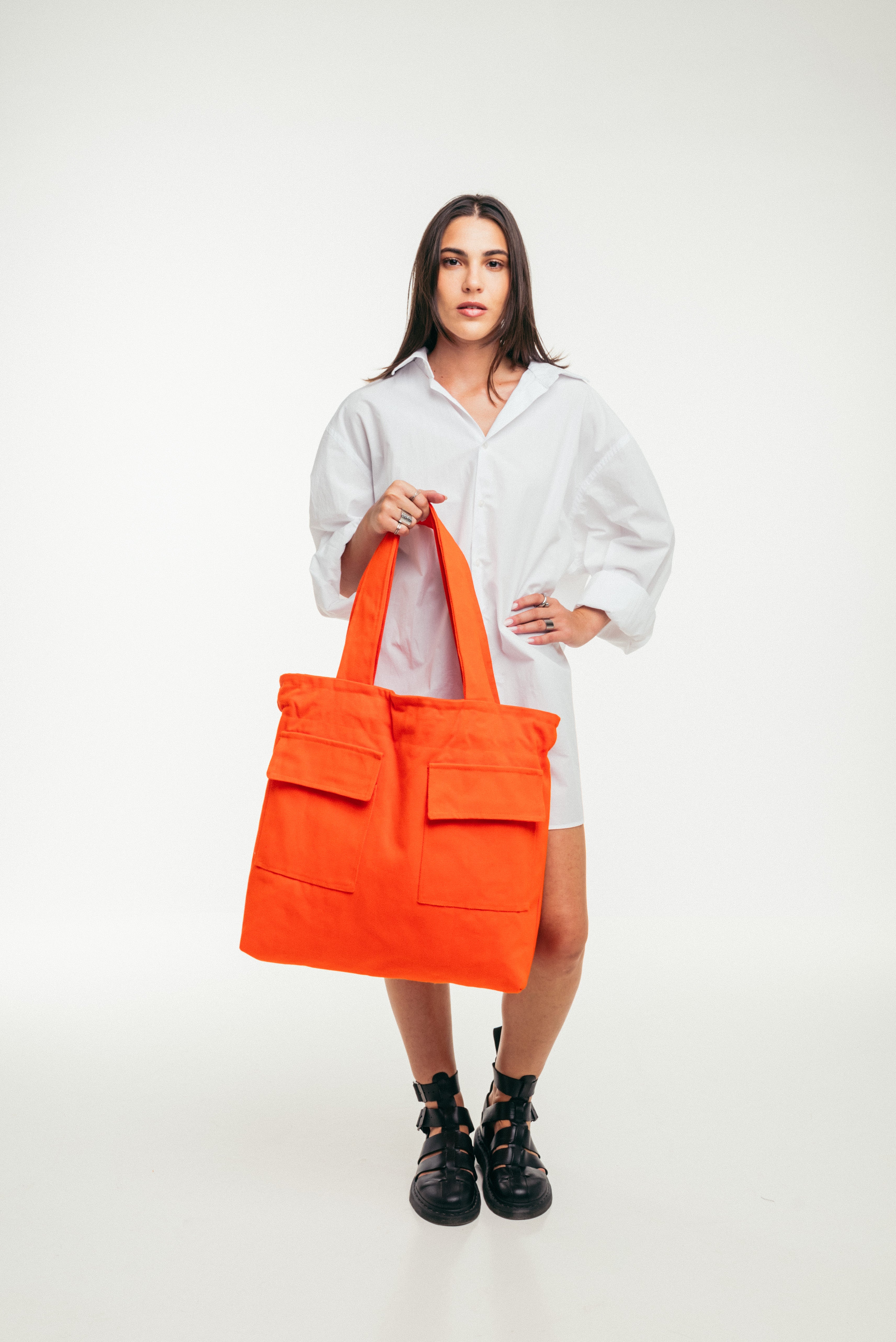 The Dutch - Large Tote Bag Orange Canva with Side Pockets