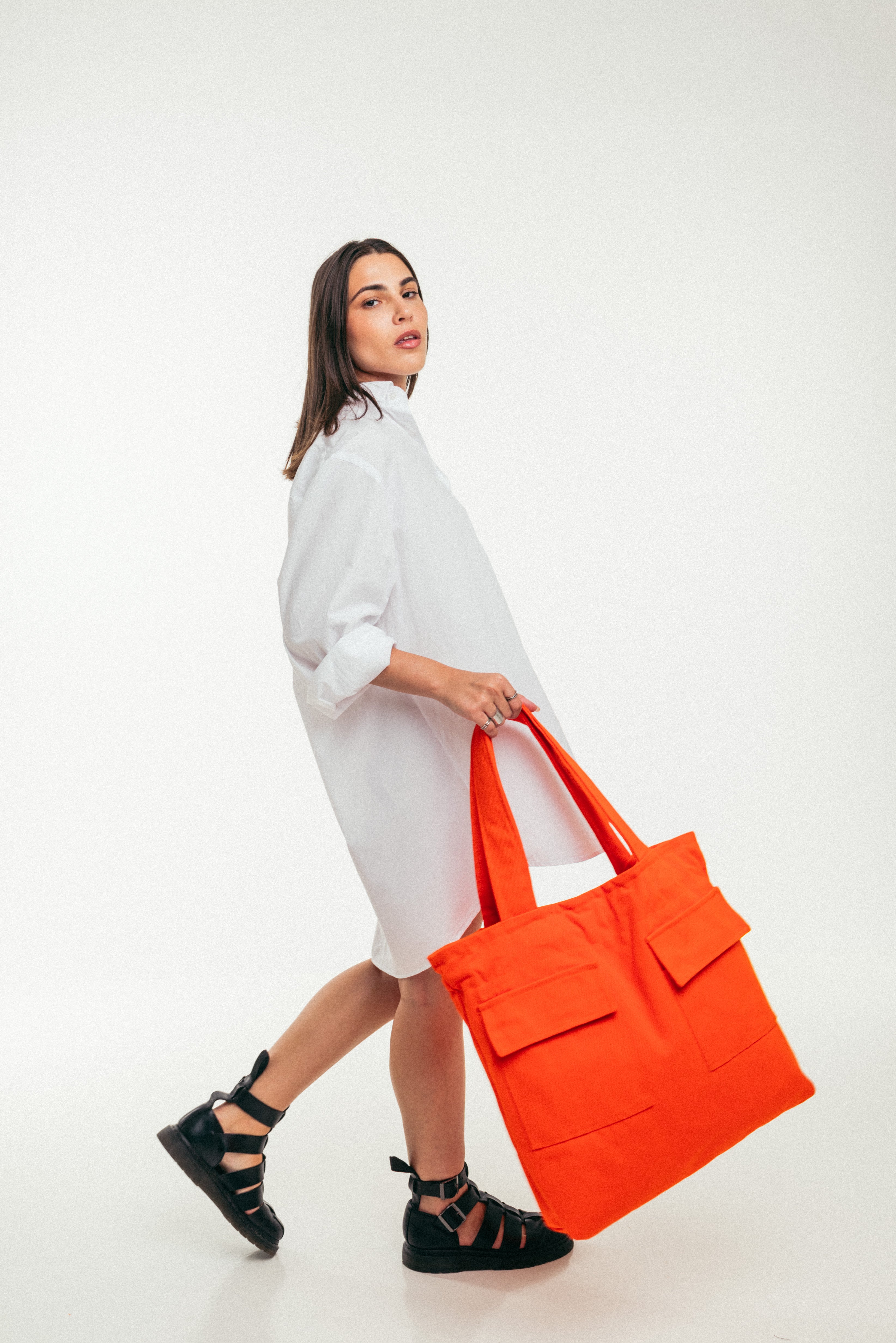 The Dutch - Large Tote Bag Orange Canva with Side Pockets
