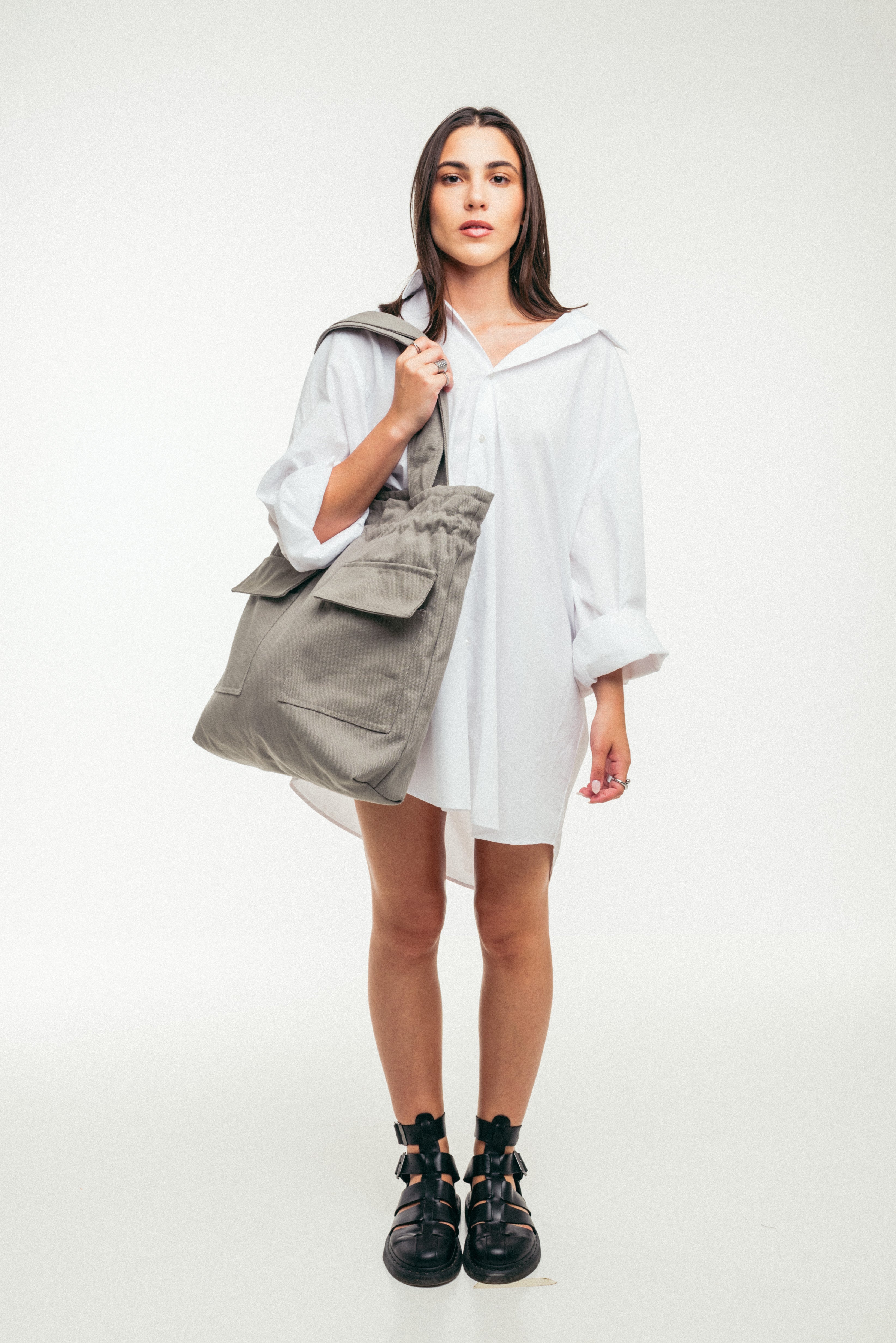 Concrete - Large Tote Bag Dove Grey Canva with Side Pockets