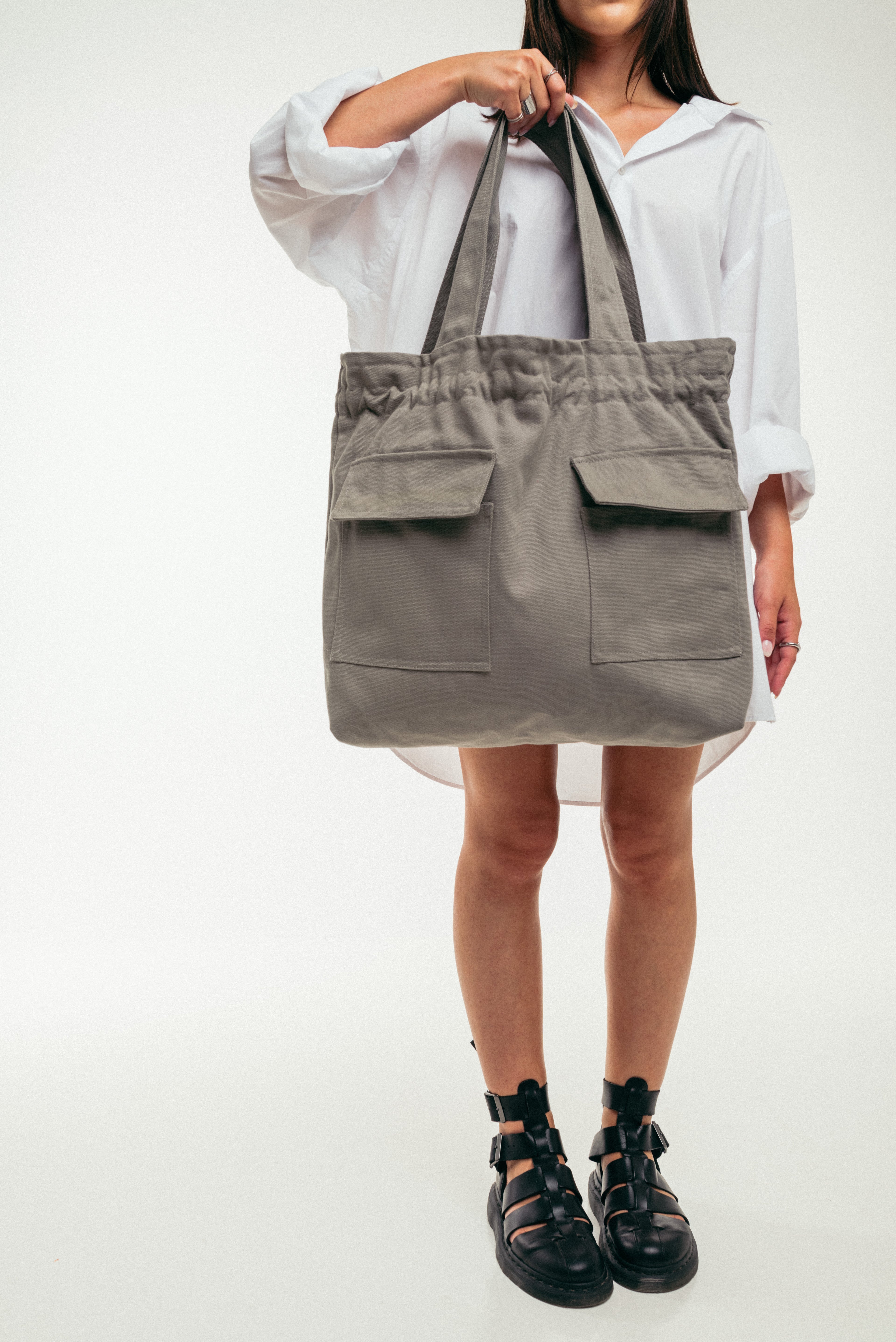 Concrete - Large Tote Bag Dove Grey Canva with Side Pockets