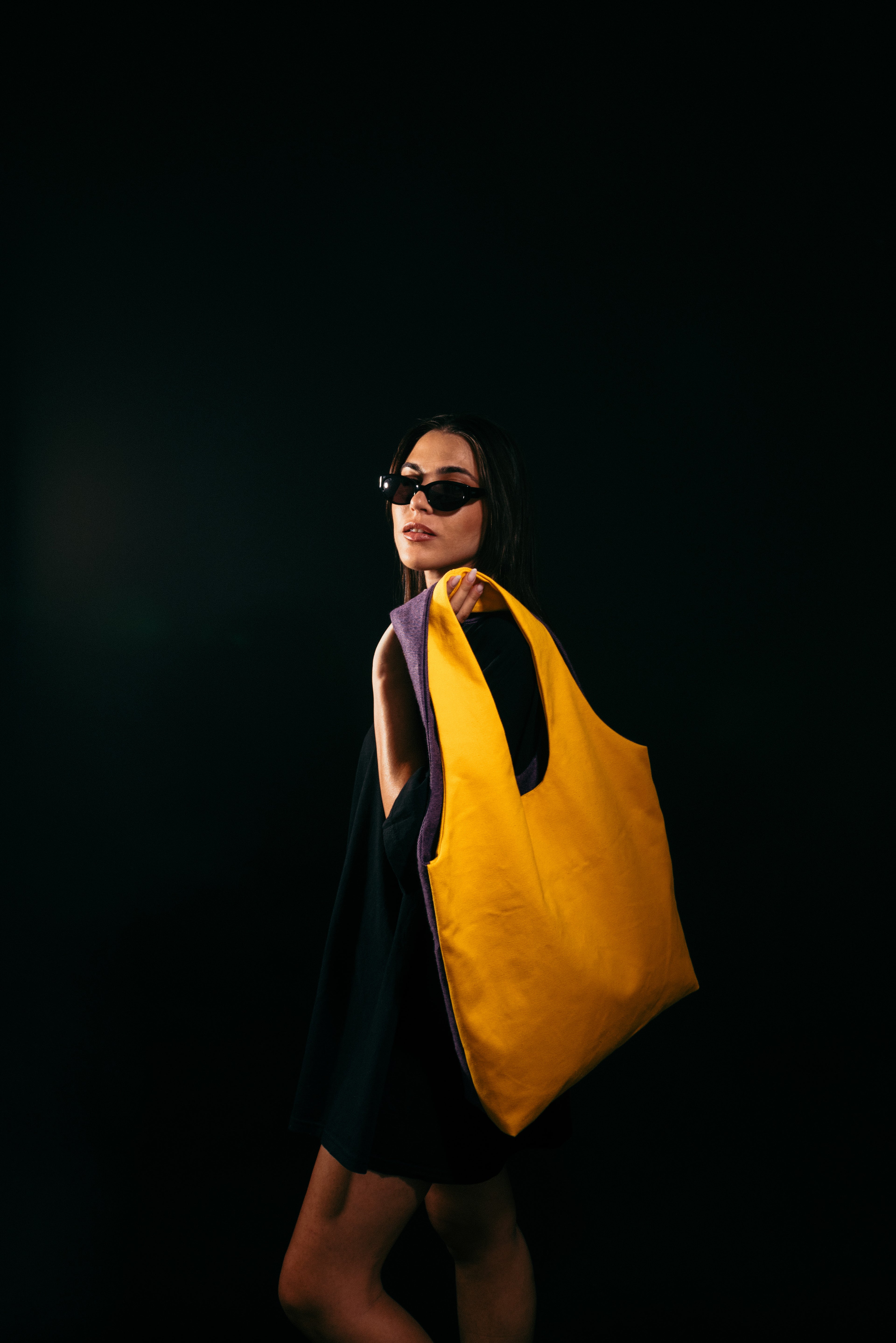 Los Angeles - Large Tote Bag Purple Denim & Gold Canva