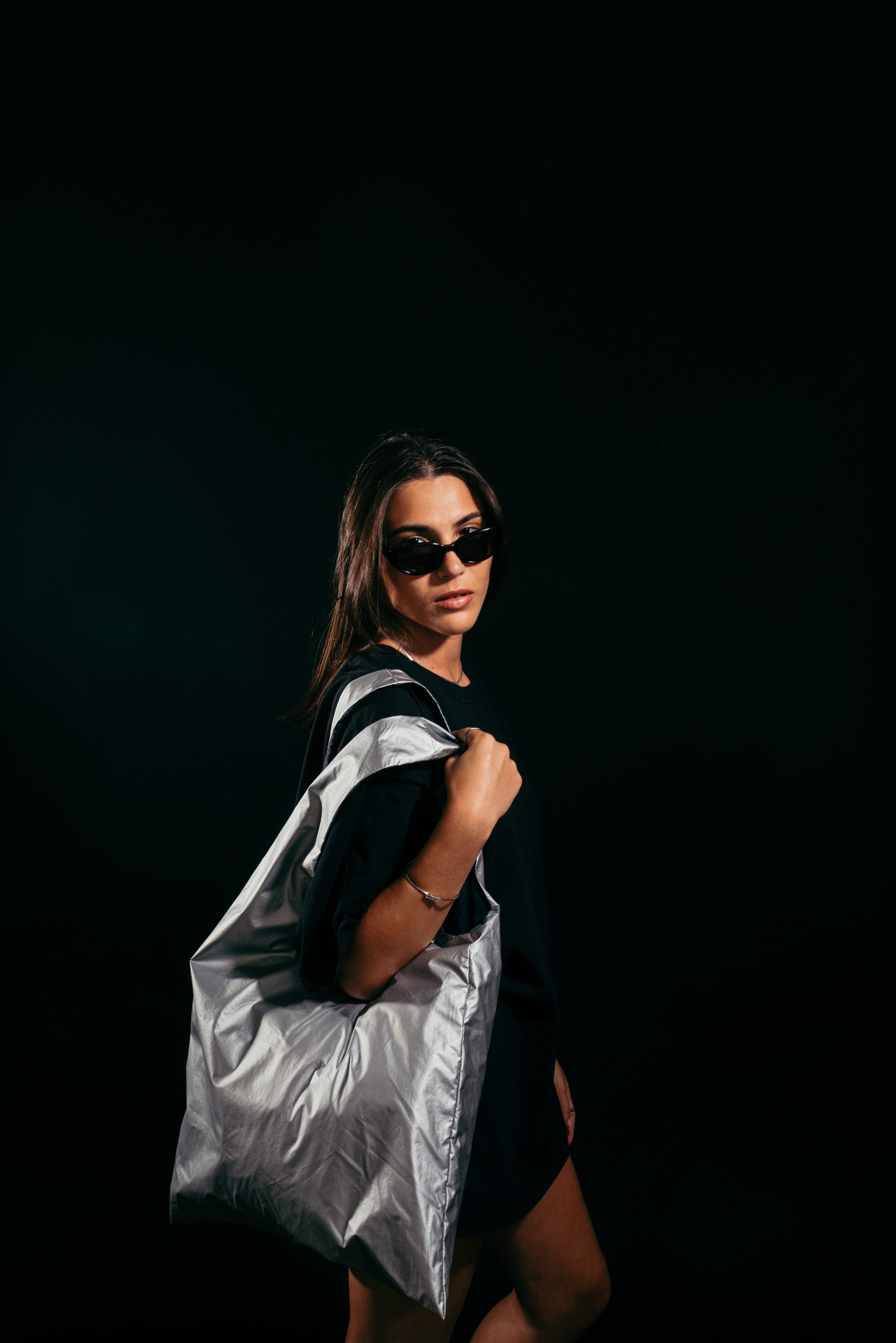 Astronaut - Large Light Shopping Bag Silver & Black