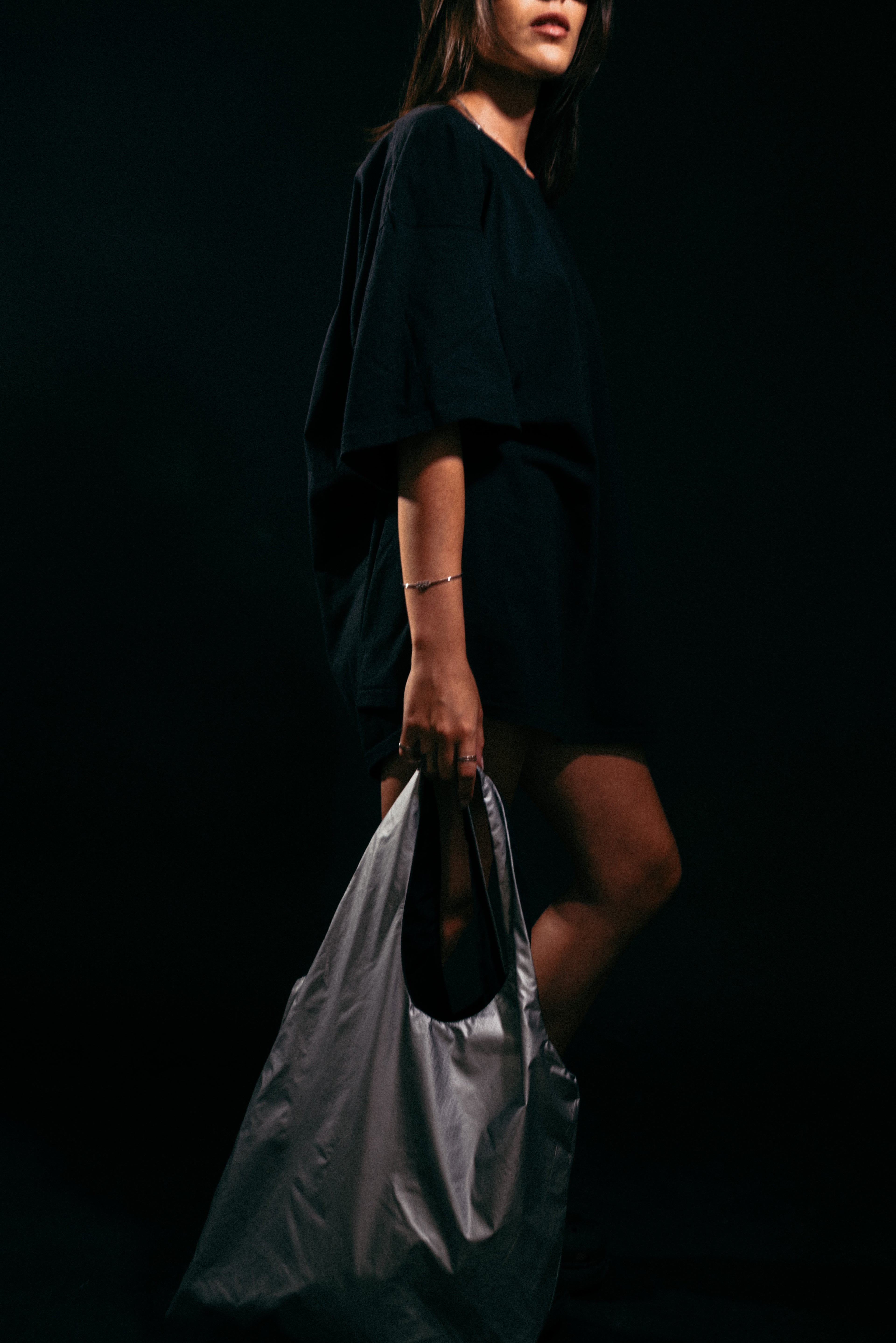 Astronaut - Large Light Shopping Bag Silver & Black