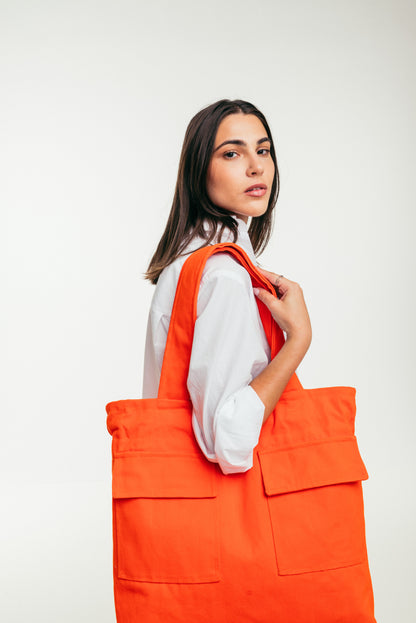 The Dutch - Large Tote Bag Orange Canva with Side Pockets